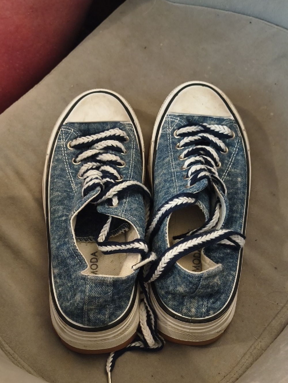 TOP Moda Denim-Look Low Top Sneakers in Navy and White